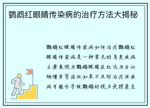 鹦鹉红眼睛传染病的治疗方法大揭秘